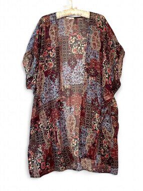 Patchwork Floral Paisley Colorful Festival Boho Semi-Sheer Kimono Cardigan